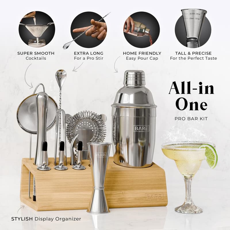 14-Piece Mixology Bartender Kit with Recipe Cards – Home Bar Gift Set