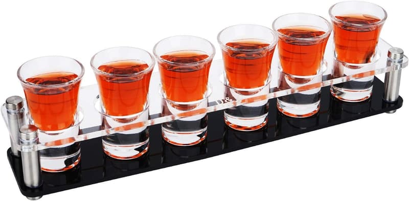Acrylic Shot Glass Holder Set with 6 Heavy-Base Shooter Glasses