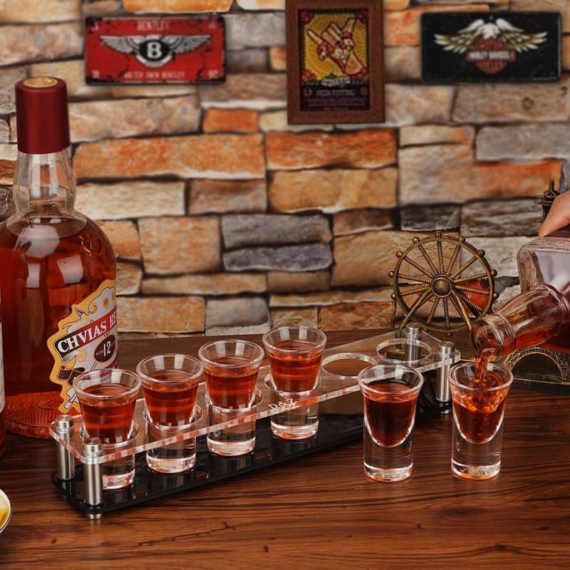 Acrylic Shot Glass Holder Set with 6 Heavy-Base Shooter Glasses