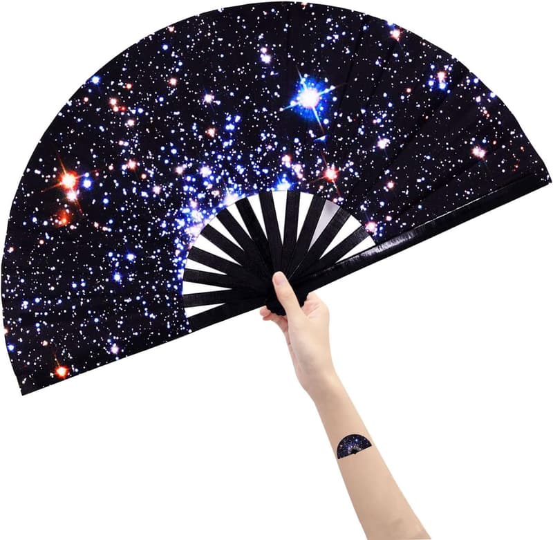 Starry Night Sky Bamboo & Nylon Folding Hand Fan for Events