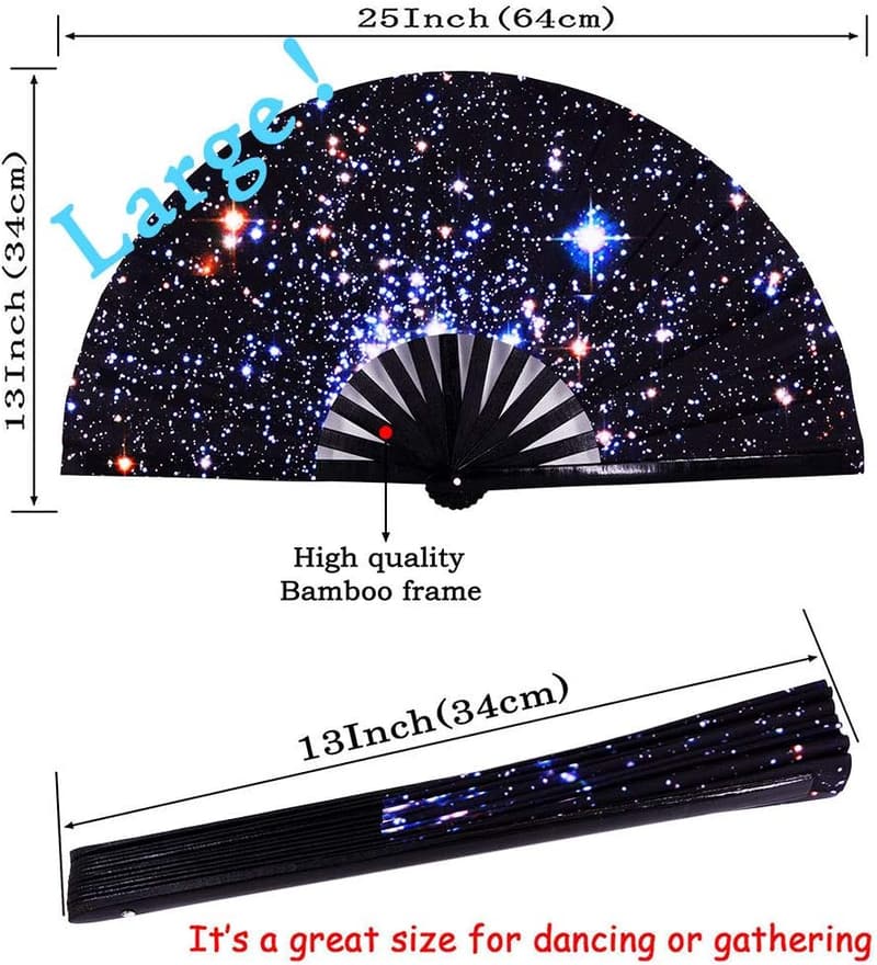 Starry Night Sky Bamboo & Nylon Folding Hand Fan for Events