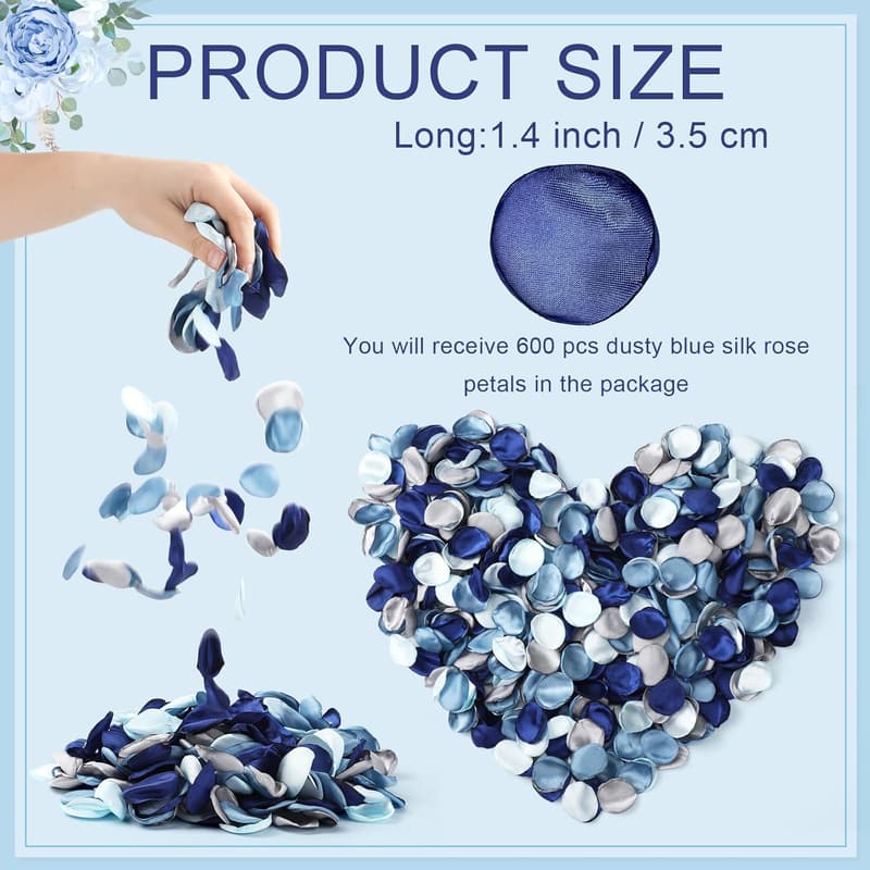 600 Pcs French Dusty Blue Silk Rose Petals for Weddings
