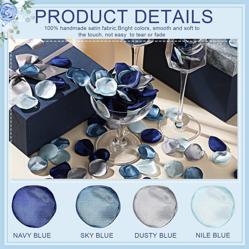 600 Pcs French Dusty Blue Silk Rose Petals for Weddings