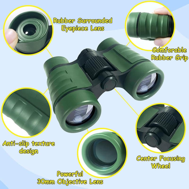 Kids' Binoculars Toy Gift for Outdoor Fun, Ages 3-8 (Green)