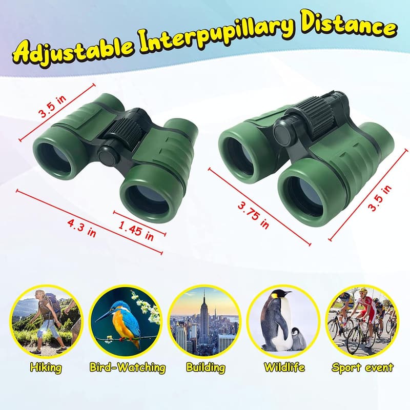 Kids' Binoculars Toy Gift for Outdoor Fun, Ages 3-8 (Green)
