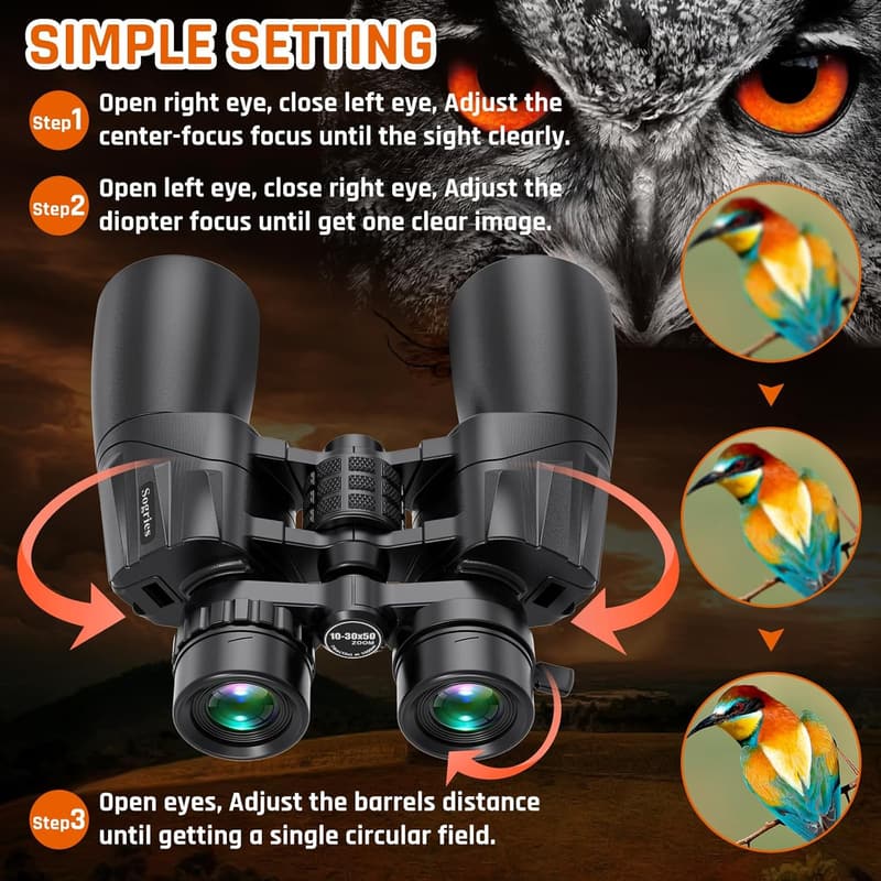High-Powered 10-30x50 Military Binoculars for Adults