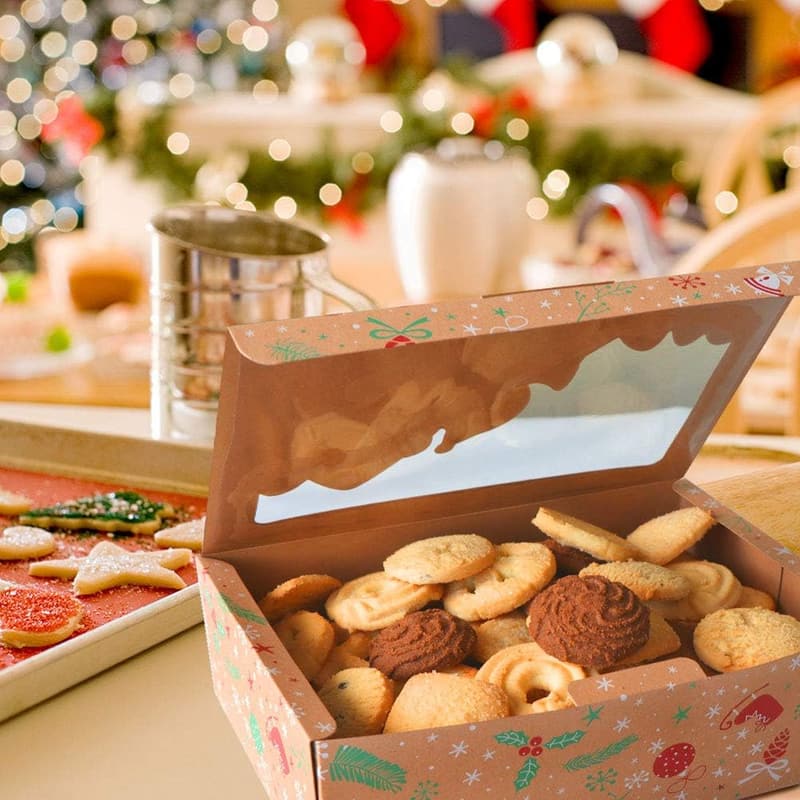 12-Pack Christmas Cookie Boxes with Window & Tags, Kraft