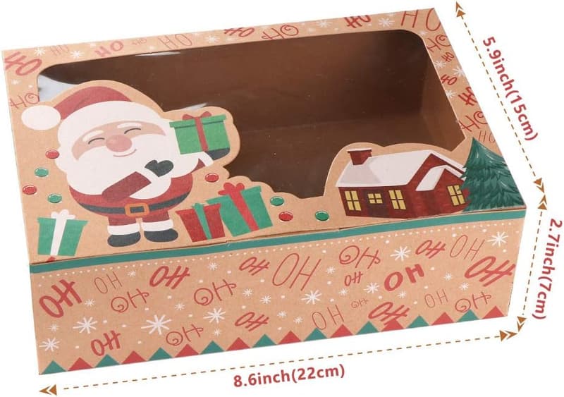 12-Pack Christmas Cookie Boxes with Window & Tags, Kraft