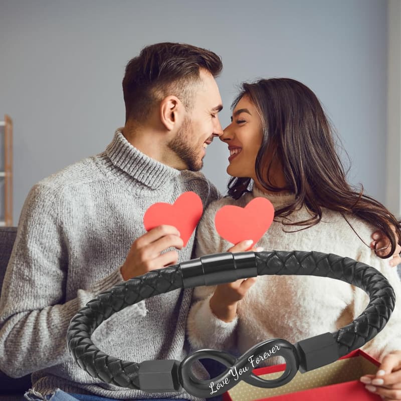 Valentine's Day Men's Braided Leather Crown Bracelet for Him