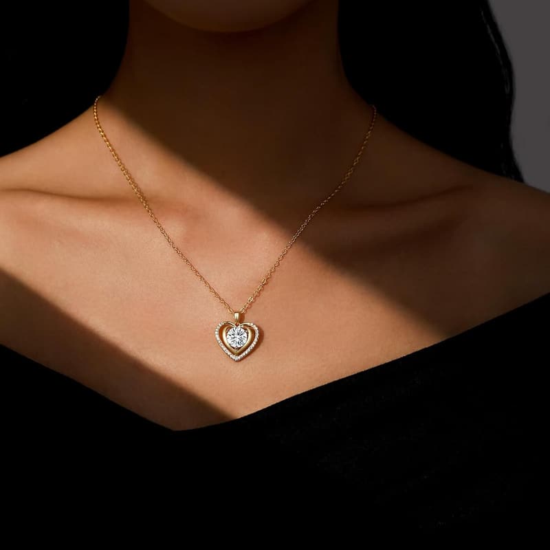 Gold Heart Pendant Necklace with Moissanite for Women