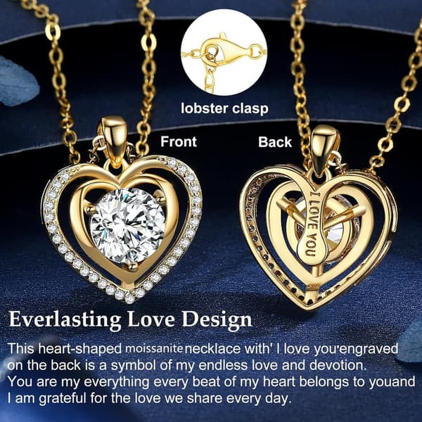 Gold Heart Pendant Necklace with Moissanite for Women