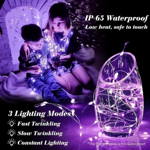 Battery Operated 20 Mini LED Fairy String Lights - Purple