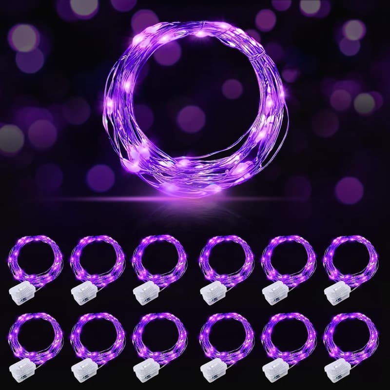 Purple 12-Pack Waterproof LED Fairy String Lights for Parties