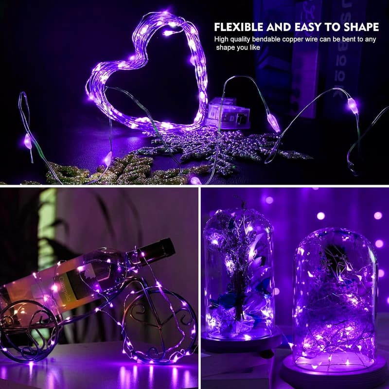 Purple 12-Pack Waterproof LED Fairy String Lights for Parties