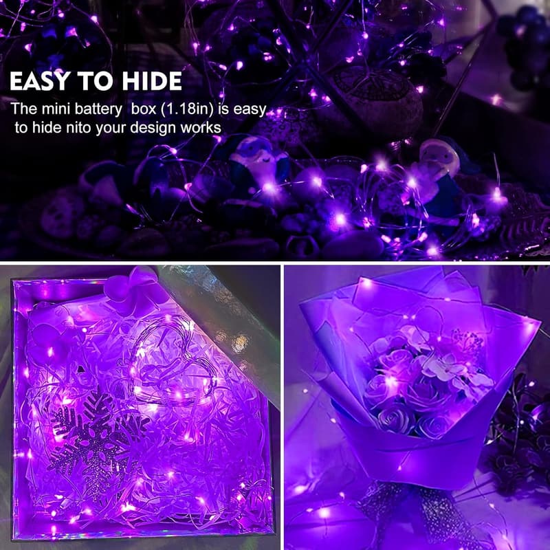 Purple 12-Pack Waterproof LED Fairy String Lights for Parties