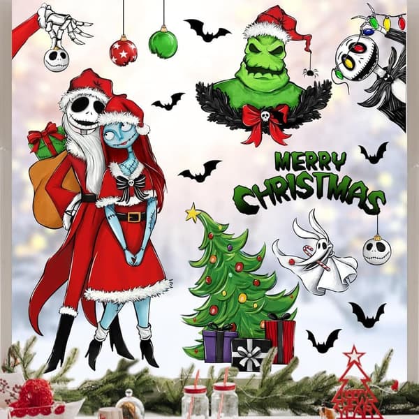 Jack and Sally Christmas Window Clings - 121 PCS Décor