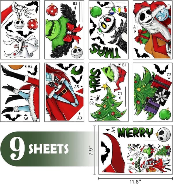 Jack and Sally Christmas Window Clings - 121 PCS Décor