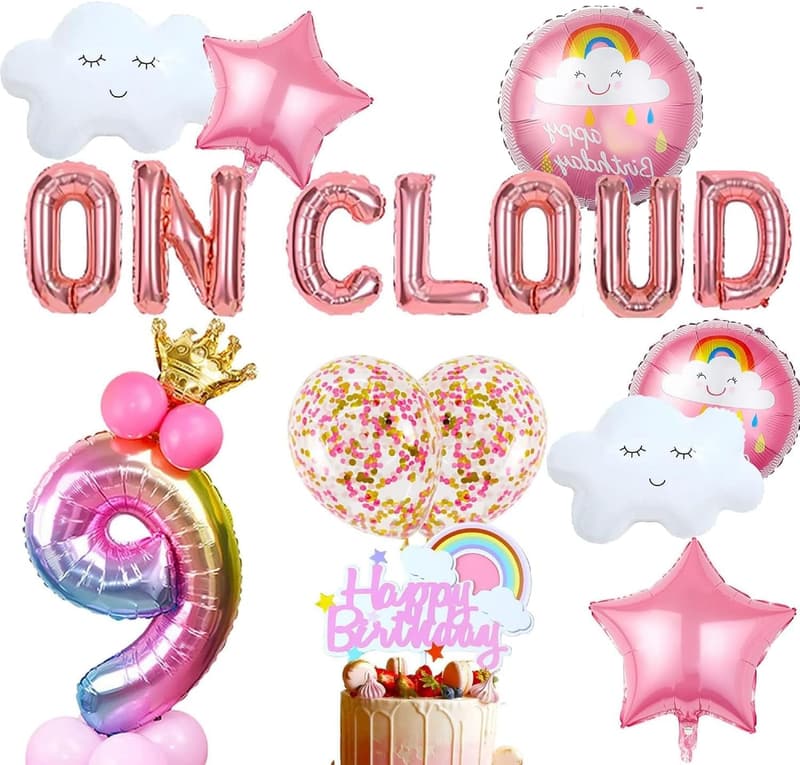 9th Birthday Rose Gold Balloon Banner for Girls