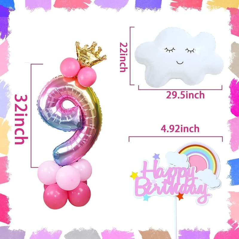 9th Birthday Rose Gold Balloon Banner for Girls