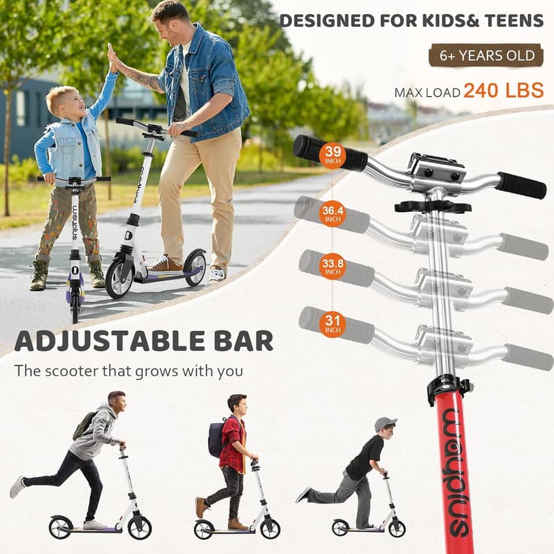Foldable Kick Scooter for Ages 6+, Max Load 240 lbs, 8