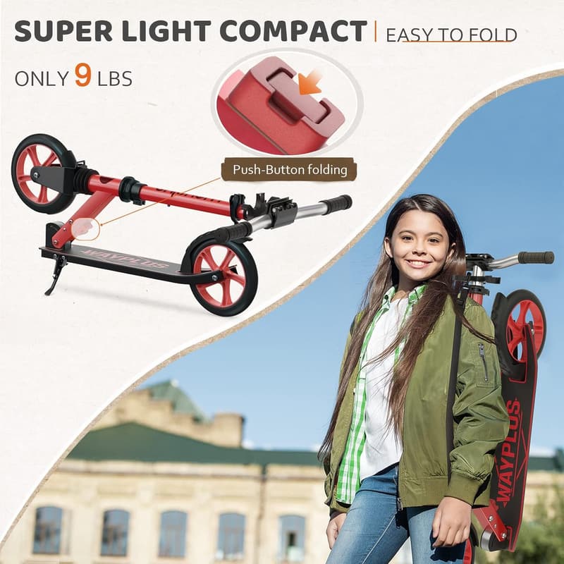 Foldable Kick Scooter for Ages 6+, Max Load 240 lbs, 8