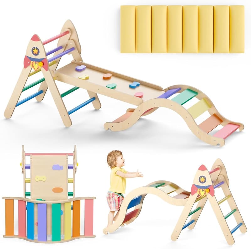 Montessori Wooden Pikler Triangle Climbing Set for Toddlers