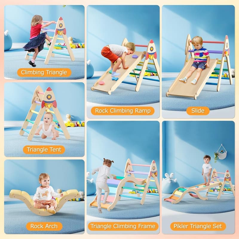 Montessori Wooden Pikler Triangle Climbing Set for Toddlers