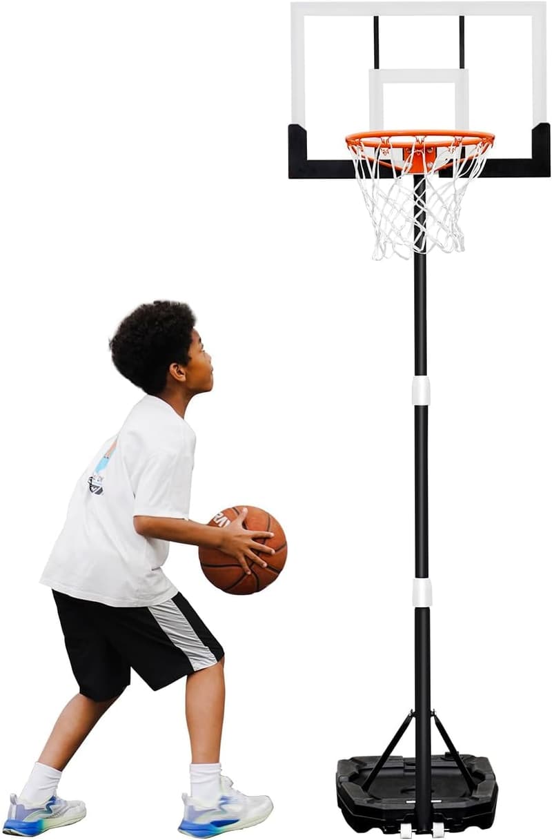Adjustable Outdoor Basketball Hoop for Kids, 3.2-7.2ft, Portable