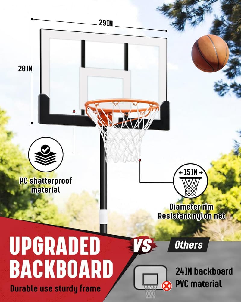 Adjustable Outdoor Basketball Hoop for Kids, 3.2-7.2ft, Portable