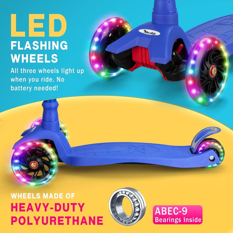 Kids' Kick Scooter with Adjustable Height & Light-Up Wheels