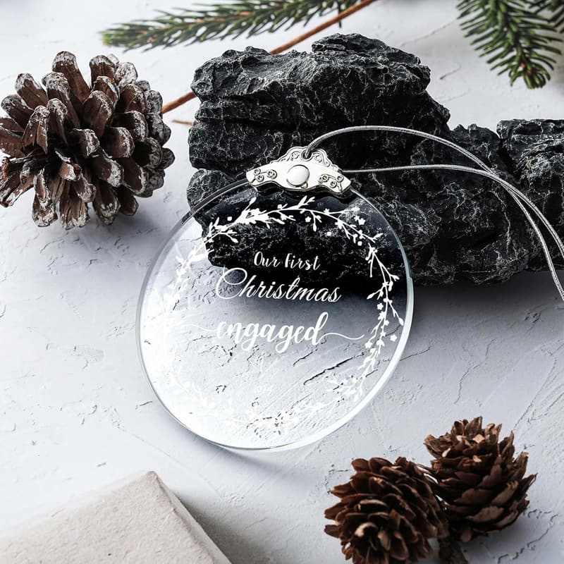 Engagement Ornament - Our First Christmas 2024 Glass Wreath