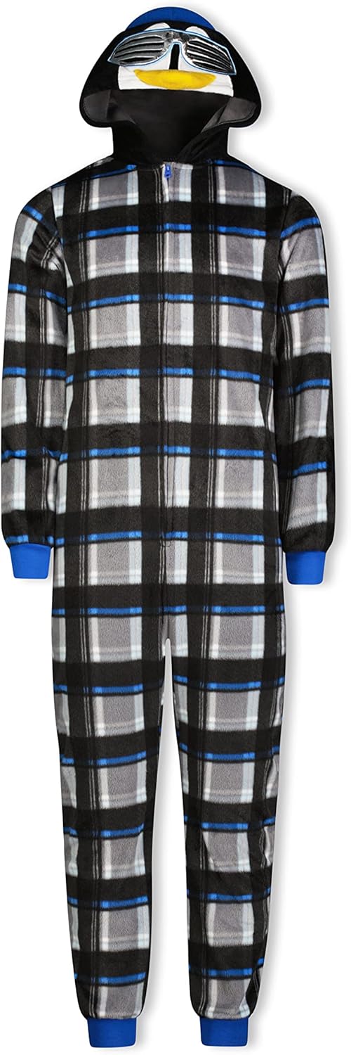 Kids Zip-Up Fleece Pajama Onesie with Hood, Sizes 4-14