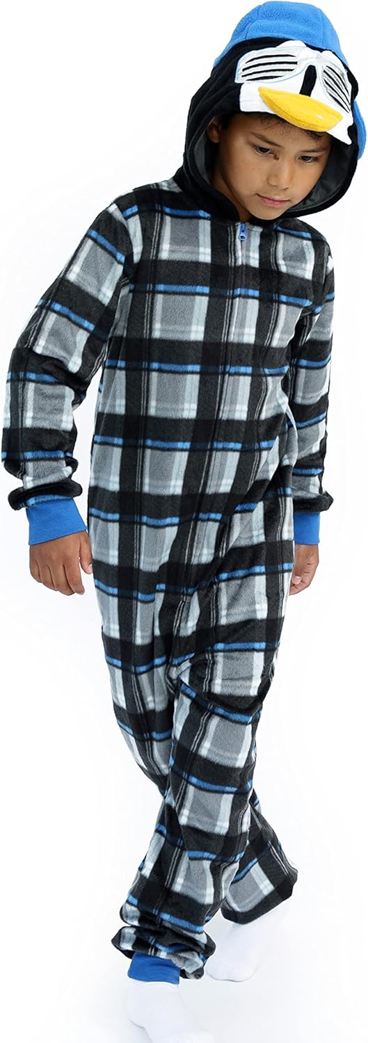 Kids Zip-Up Fleece Pajama Onesie with Hood, Sizes 4-14