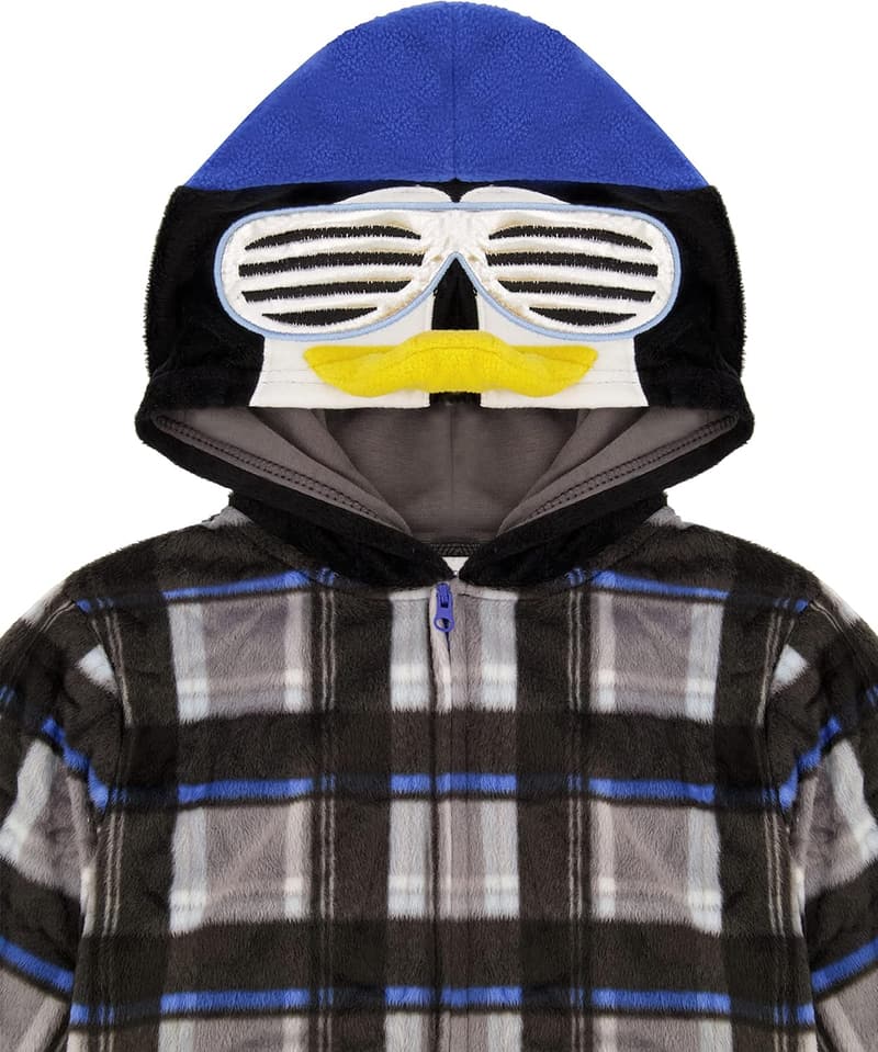 Kids Zip-Up Fleece Pajama Onesie with Hood, Sizes 4-14