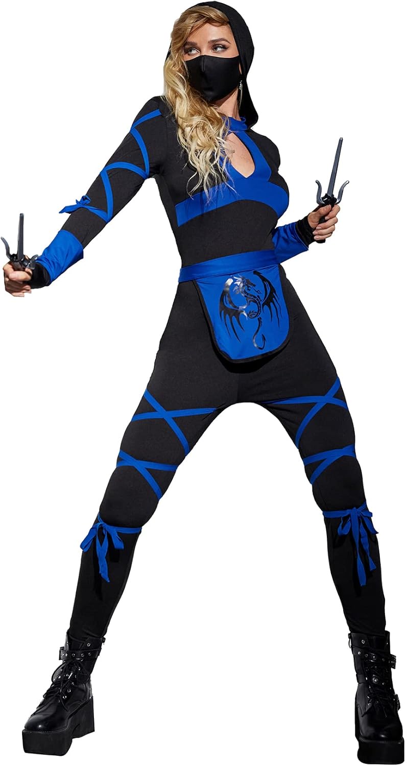 Halloween Ninja Costume Set with Mask and Sai - Women's Apparel