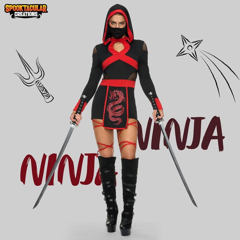 Halloween Ninja Costume for Women with Mask - Spooktacular Creations