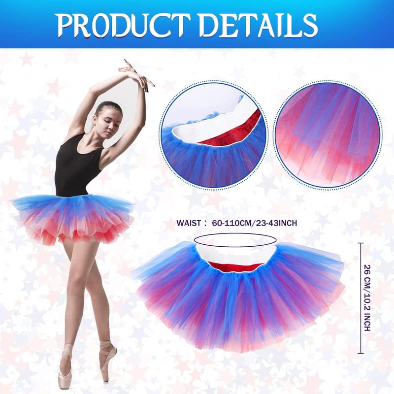 80's Dance Carnival Tulle Skirt for Women - 5 Layers, Elastic