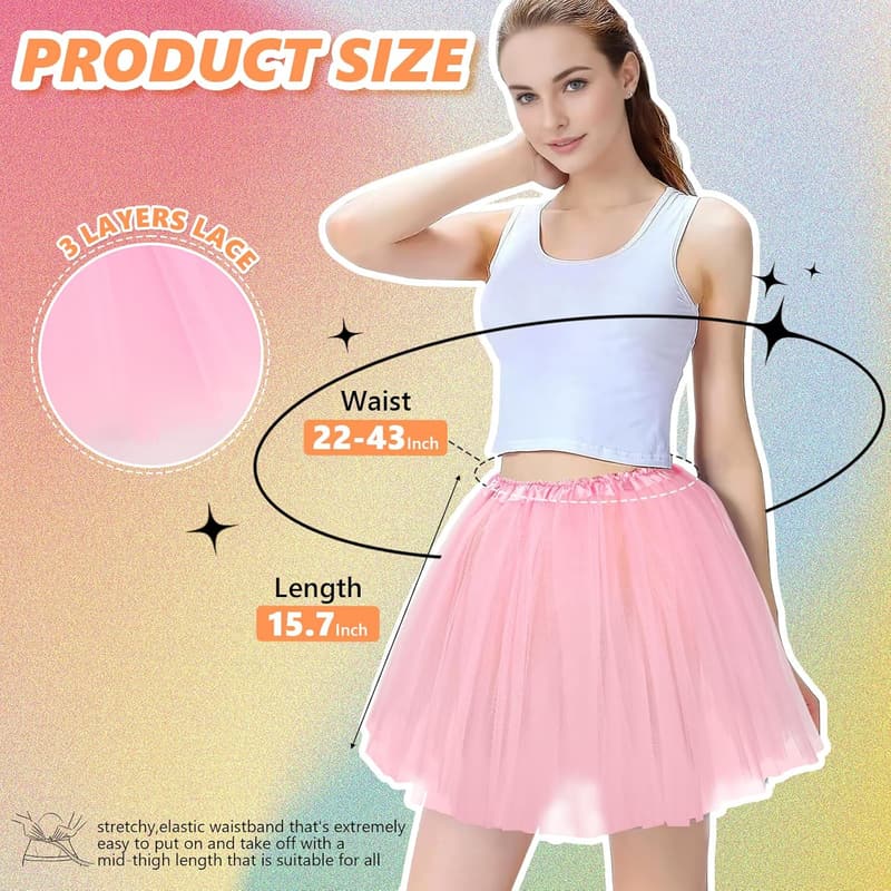 Adult Tulle Tutu Skirt - 3-Layered Costume for Women & Teens