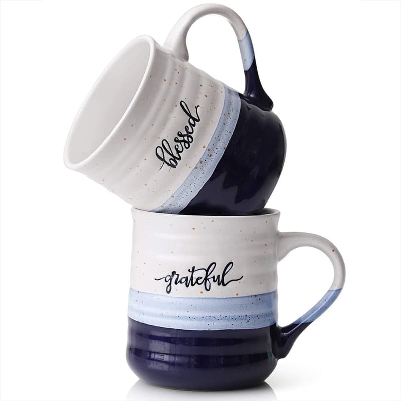 Blessed Grateful Porcelain Coffee Mugs Set for Parents, 20 oz