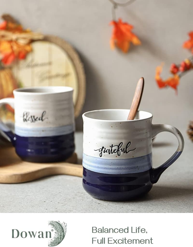 Blessed Grateful Porcelain Coffee Mugs Set for Parents, 20 oz