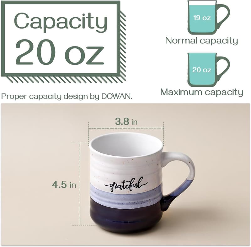Blessed Grateful Porcelain Coffee Mugs Set for Parents, 20 oz
