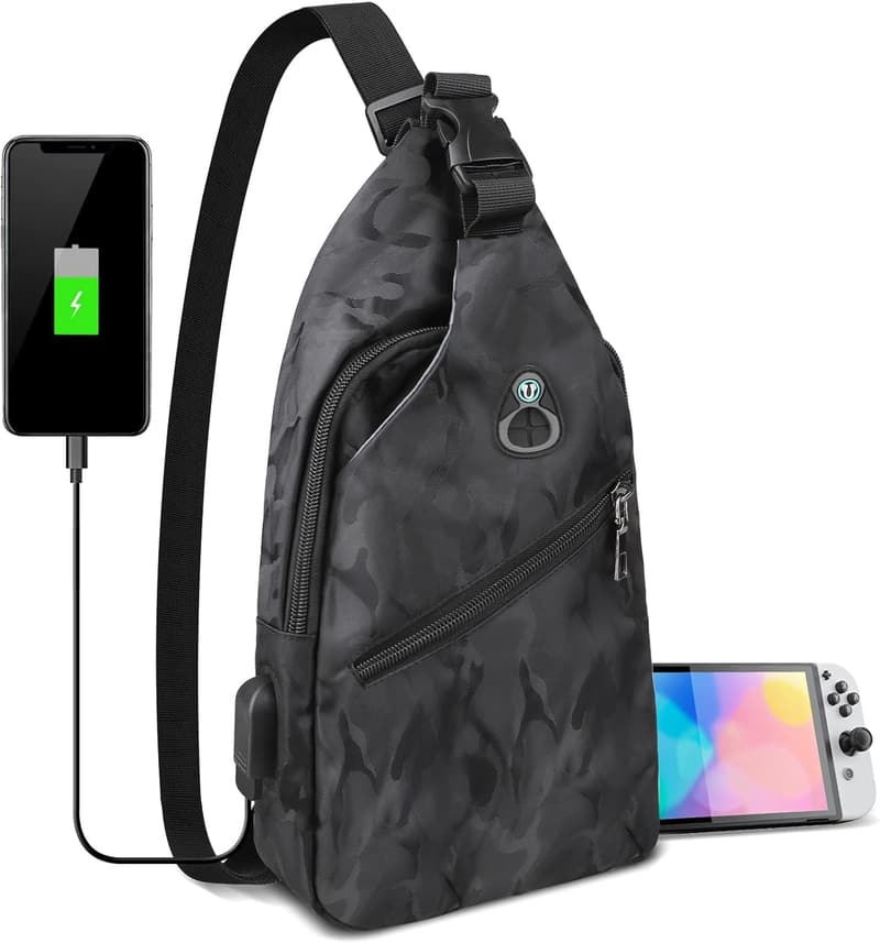 Nintendo Switch Crossbody Backpack with USB Charging Port - Black