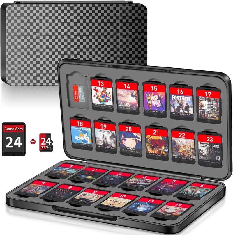 Portable Game Case with 24 Cartridge & Micro SD Slots