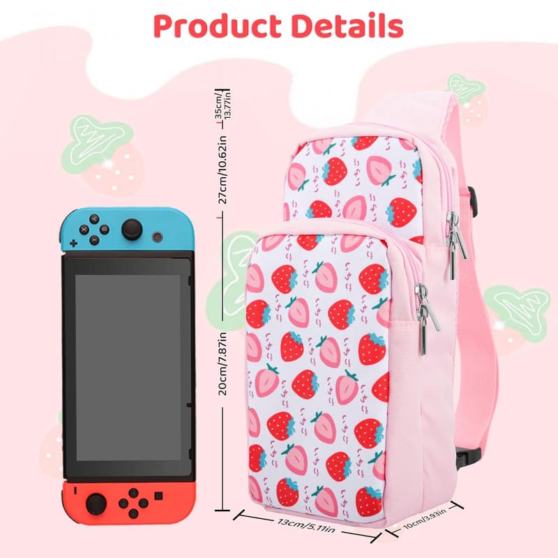 Nintendo Switch Pink Strawberry Travel Bag - Large Capacity