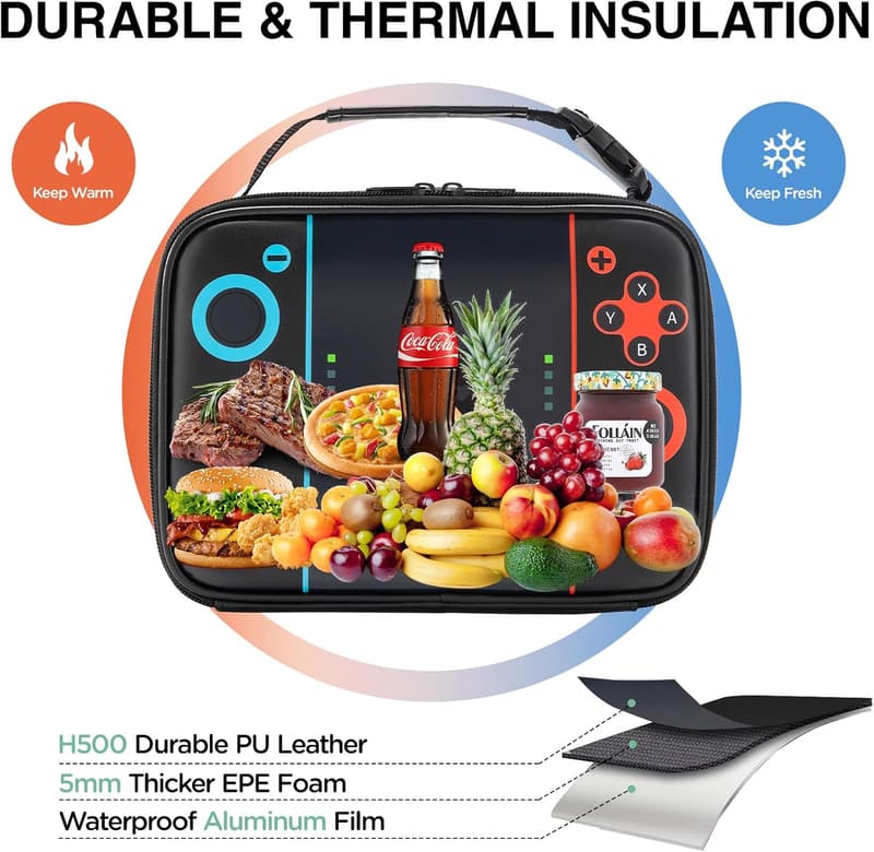 Kids Game Boy Thermal Insulated Lunch Box with Cutlery Bag