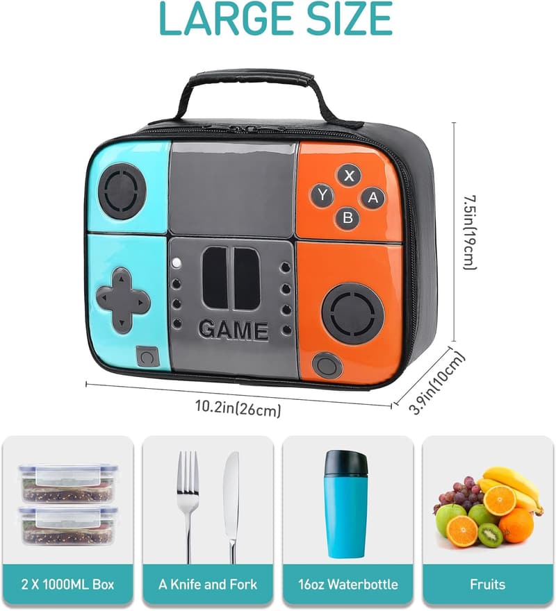 Insulated Game-Themed Lunch Box for Kids