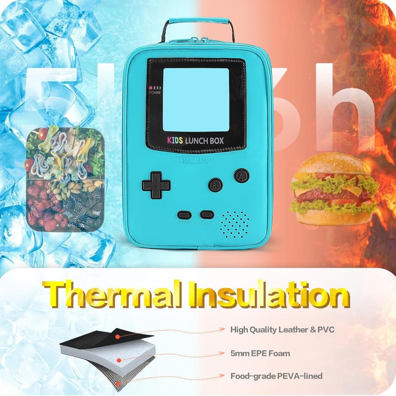 Insulated Leather Lunch Box for Kids - Gameboy Mini Cooler
