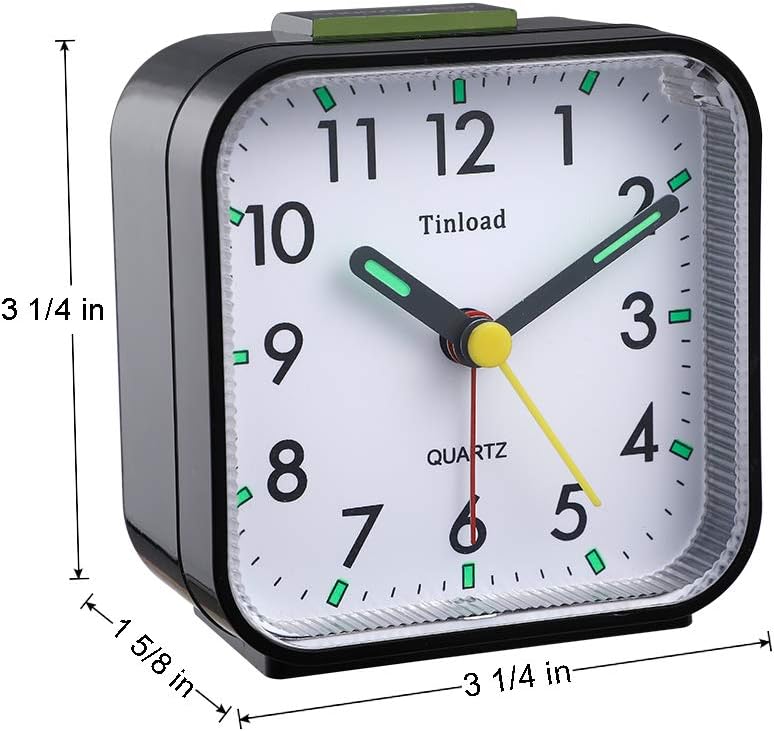 Silent Battery-Operated Analog Alarm Clock with Snooze - Black
