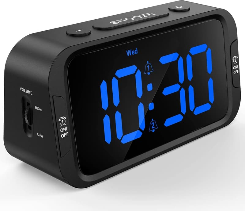 Compact Digital Alarm Clock with USB Charger and Dimmer