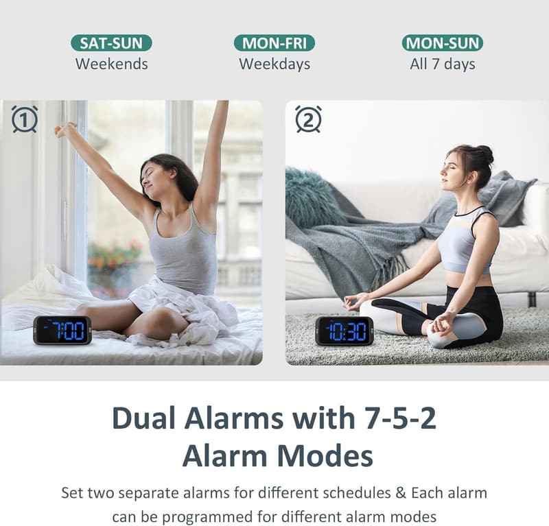 Compact Digital Alarm Clock with USB Charger and Dimmer